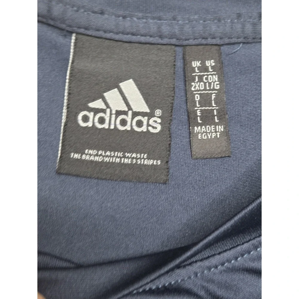 Adidas Mens Shirt Large Blue Trefoil Graphic Logo Short Sleeve Polyester...
